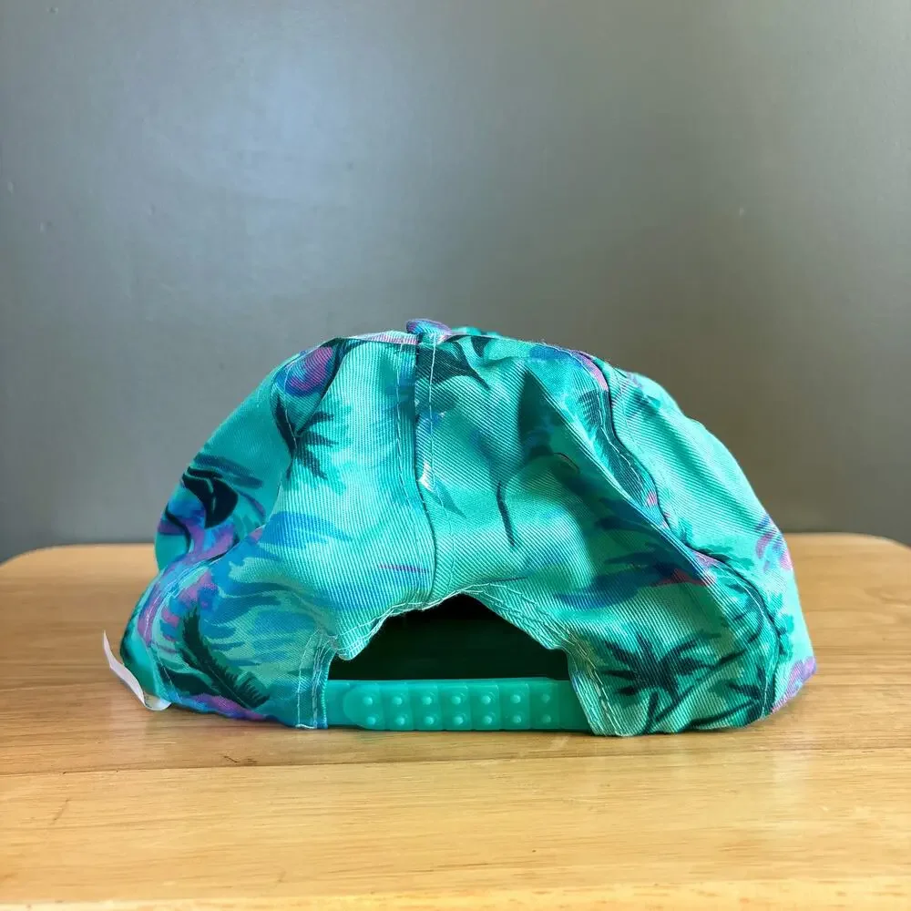 Vintage Hawaii Tropical Floral Teal Purple Rope Brim Snapback Hat